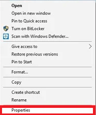 Open properties of Windows 10 operating system