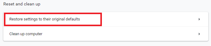 Reset Setting to Original Defaults