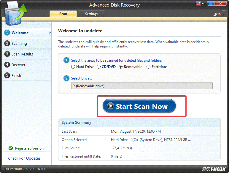 Start Scan Now - Advanced Disk Recovery