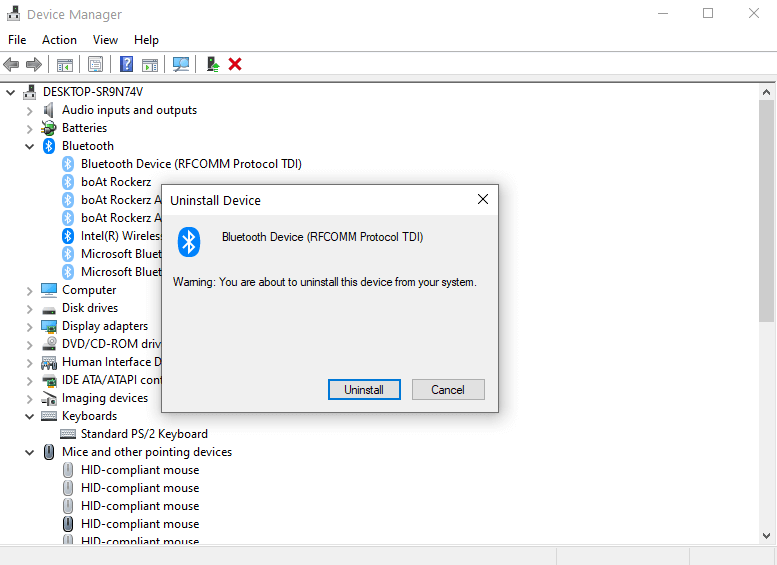 Uninstall Bluetooth Device