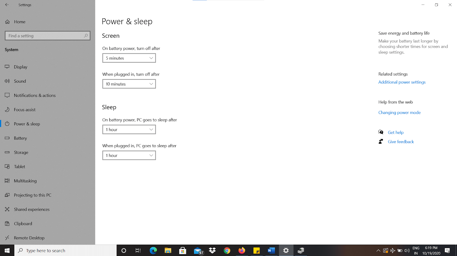 Additional Power Settings