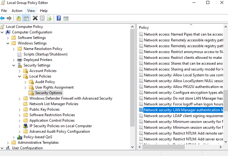 Network security- LAN Manager Authentication level