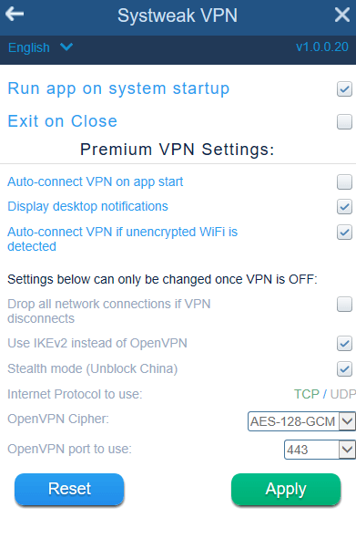 Premium Systweak VPN settings