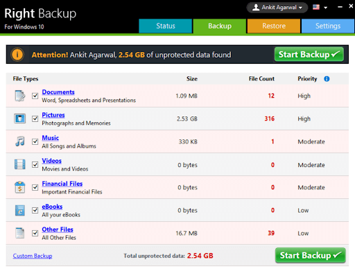 Right backup for windows 10