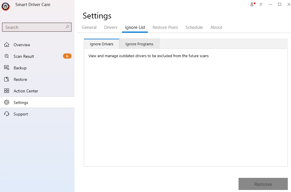 Smart Driver Care - Ignore list Settings