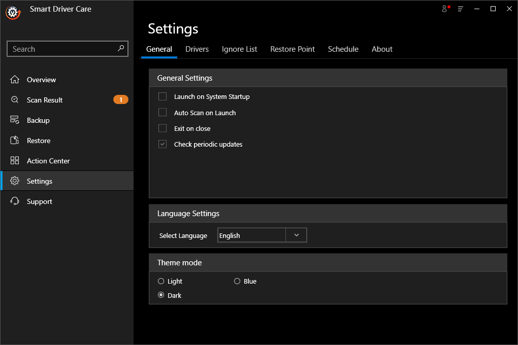 Smart Driver Care - Settings