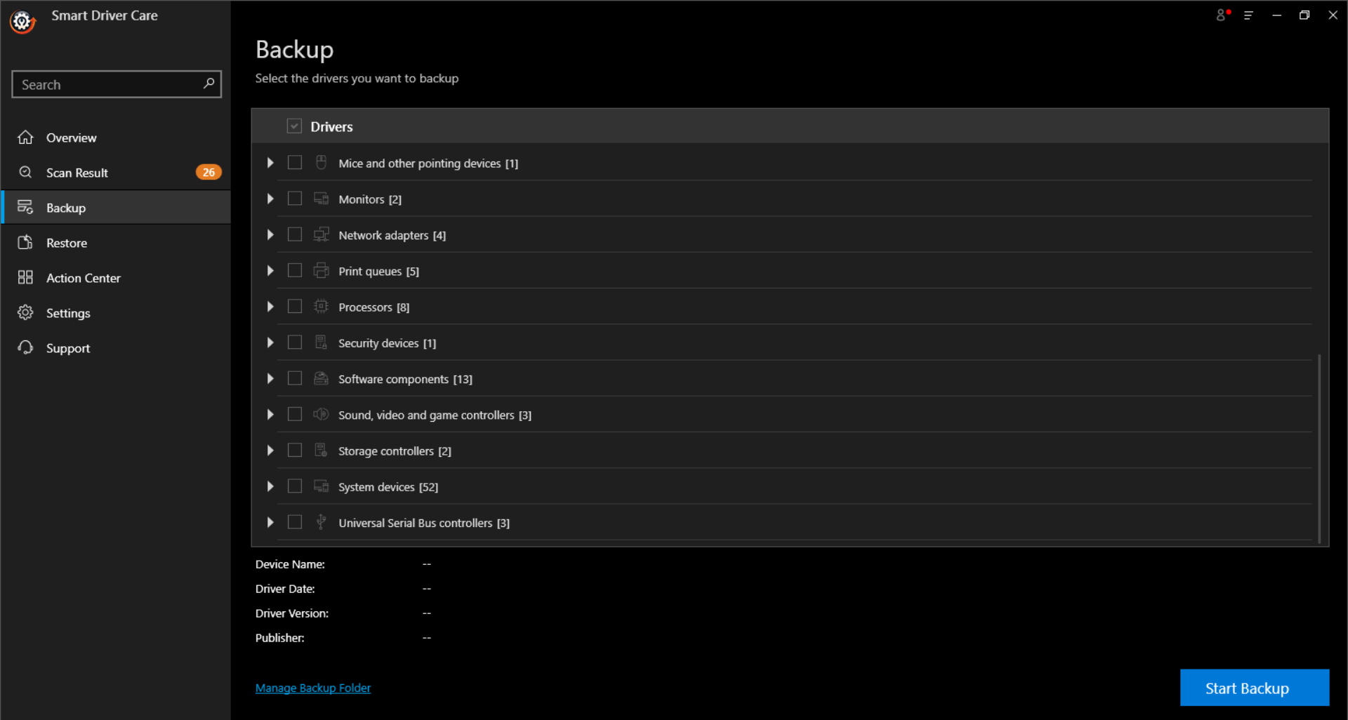 Start Backup of Files at smart Driver Care