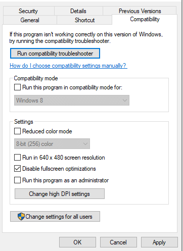 Try Disabling Fullscreen Optimizations