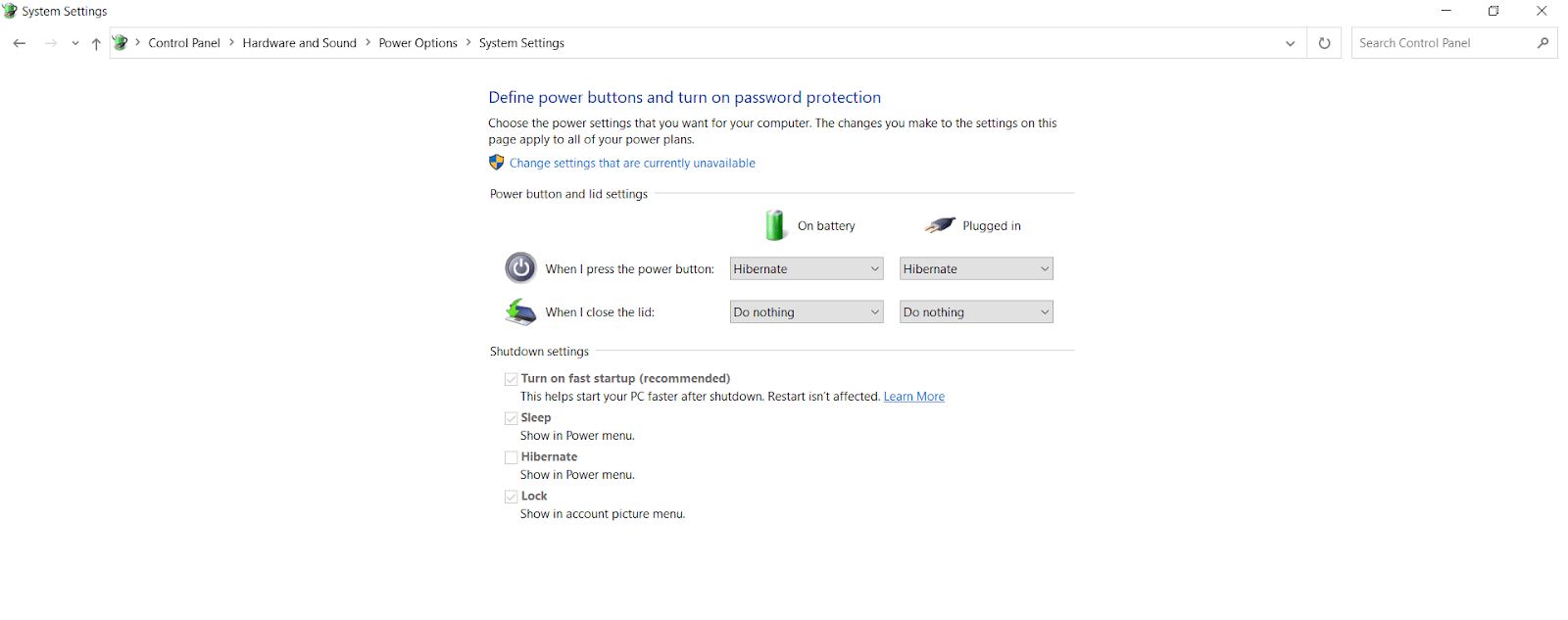 Turn on Fast Startup