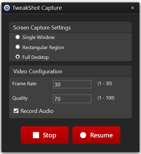 Tweakshot Screen Capture Setting