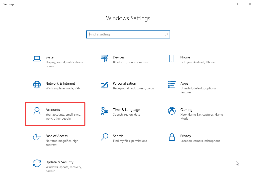 Windows Account setting