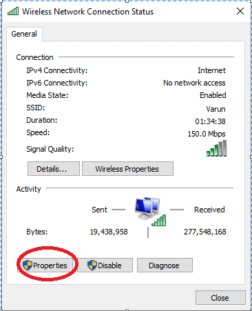 Wireless network Connection Properties