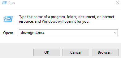 devmgmt.msc in Run Command
