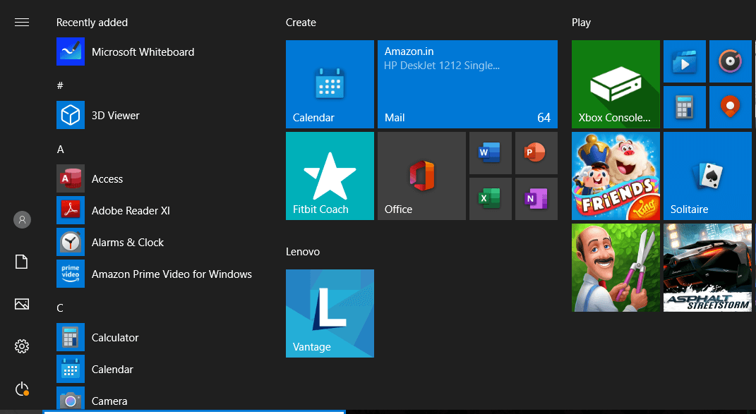 open settings from start menu