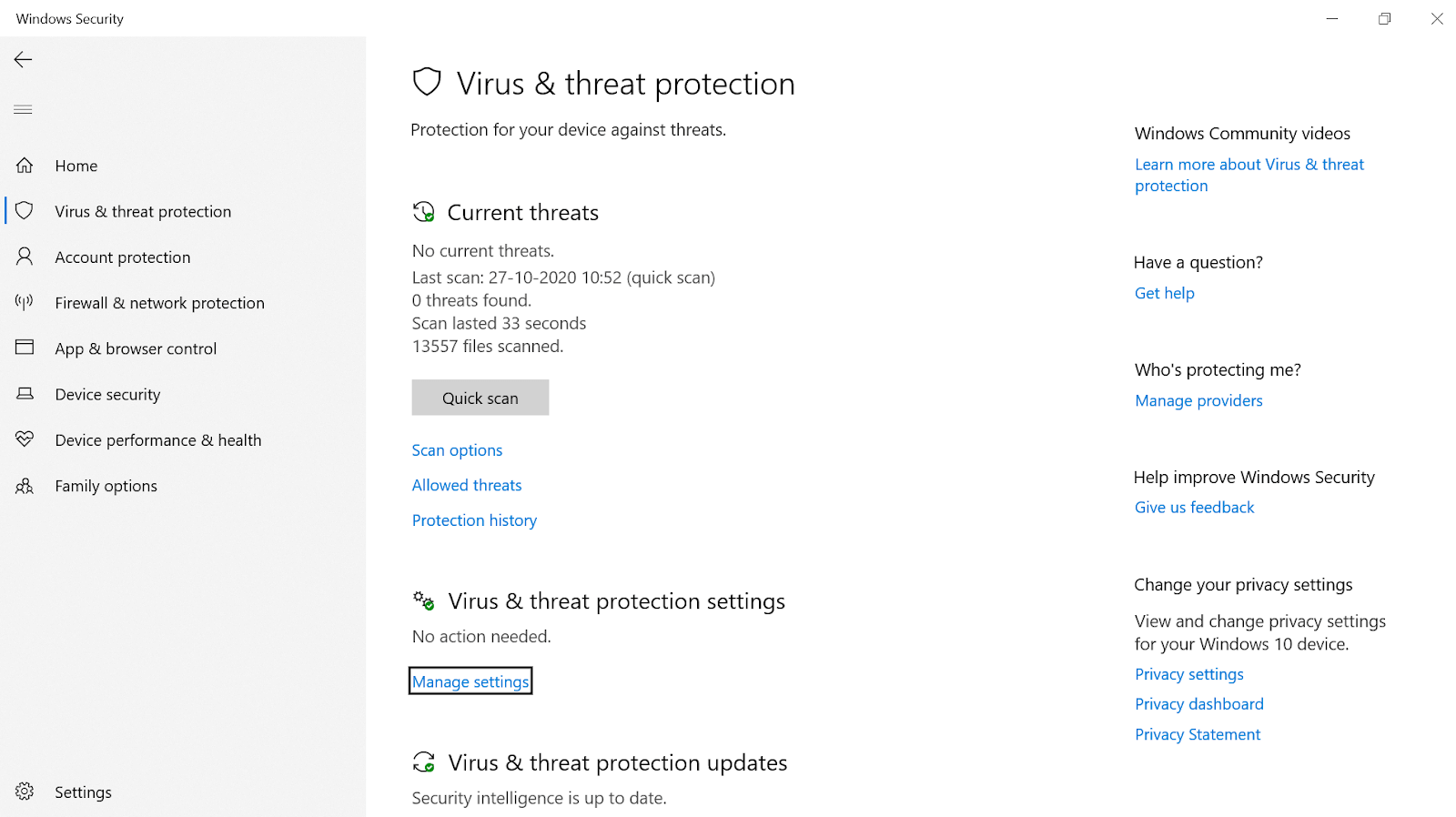 threat protecting settings