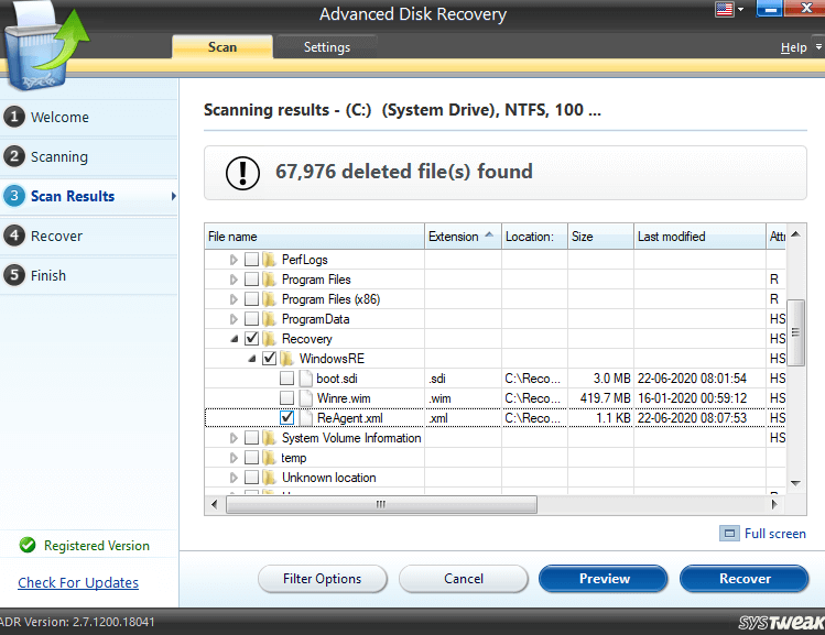 Advanced Disk Recovery - Scanning Results