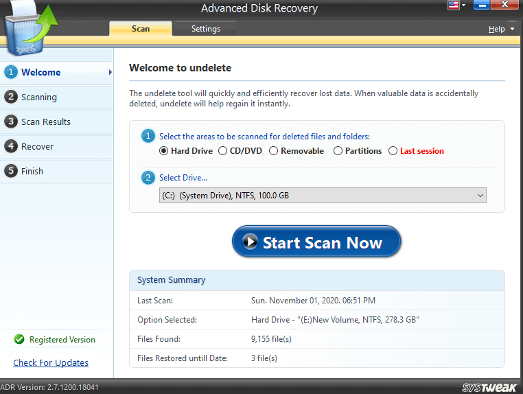 Advanced Disk Recovery - Start Scan