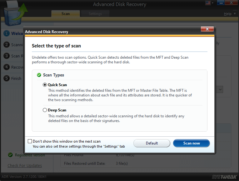 Advanced Disk Recovery - Type of Scan