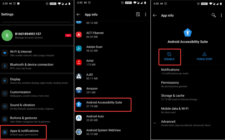 Check Disabled apps steps