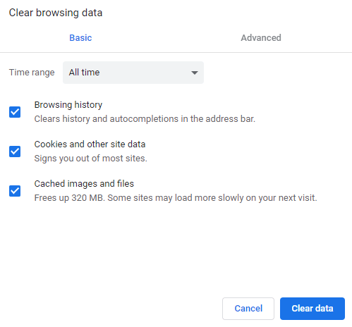 Clear browsing data