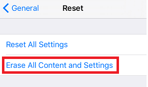 Erase All Content and Settings