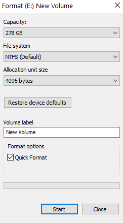 Format New Volume