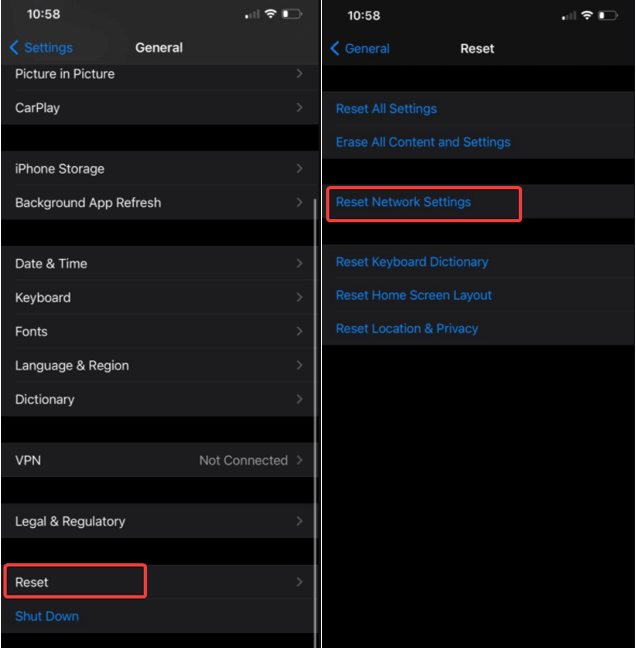 Reset network settings