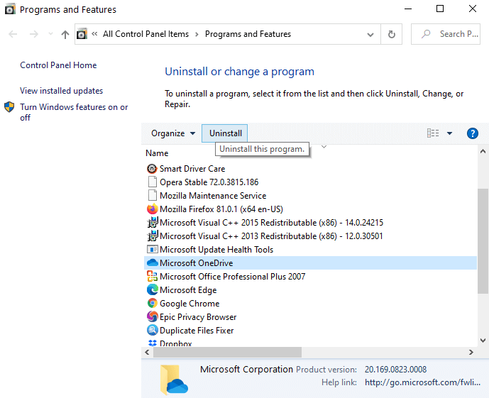 Uninstall Third-Party Cloud Storage