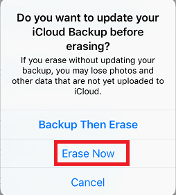 Update iCloud Backup before erasing