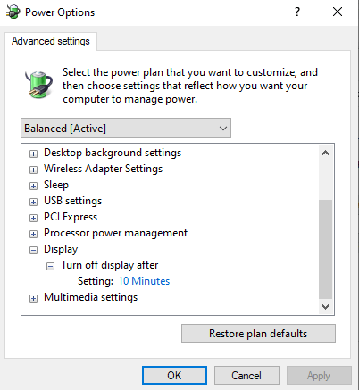 Advanced Settings - power Options