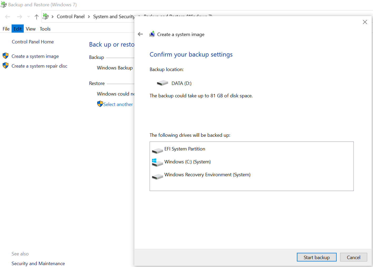 Backup settings