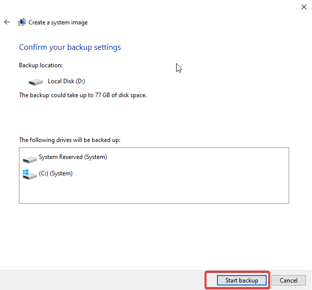 Confirm Backup Settings