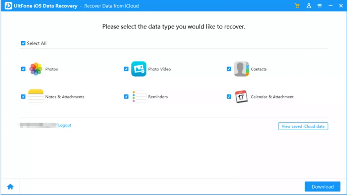 Data type you want to recover - UltFone iOS Data recovery