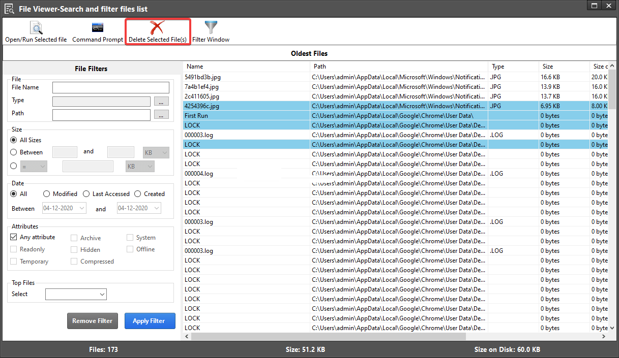 Delete Selected Files - Disk Analyzer Pro