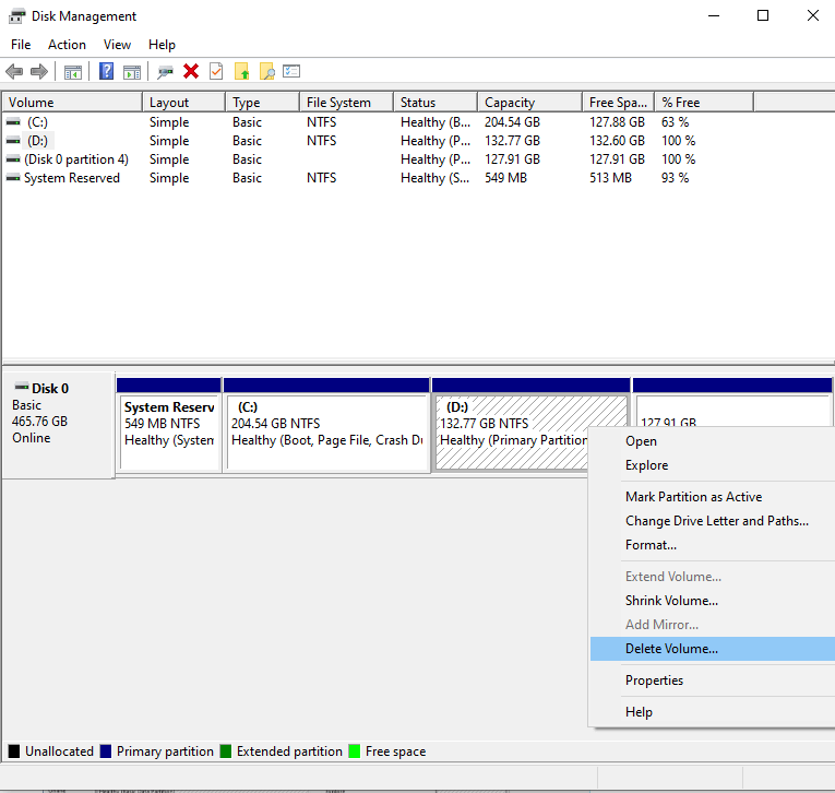 Delete Volume - Windows