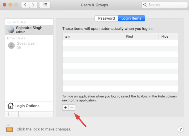 Login Items in user and Group in Mac