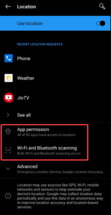 Manage Scanning and App permission