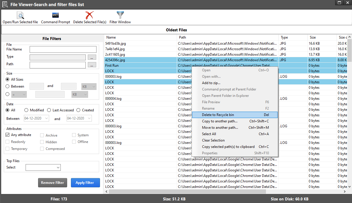 Select Delete to Recycle Bin option - Disk Analyzer Pro