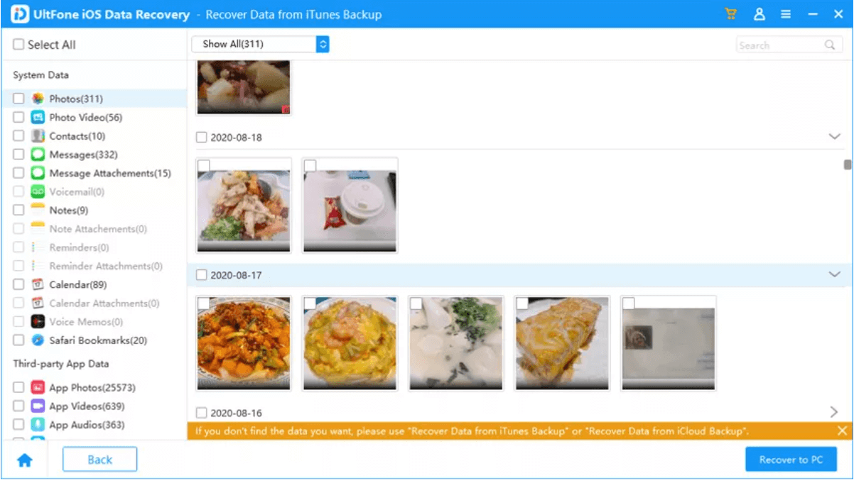 Select Recovered File and restore on PC