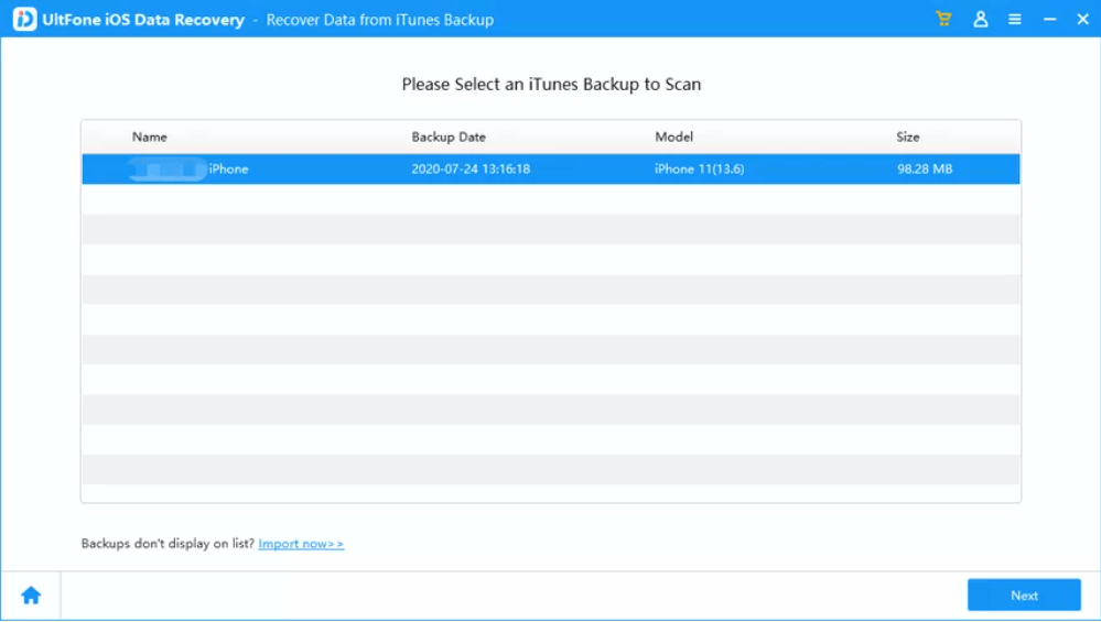 Select iTunes Backup to scan