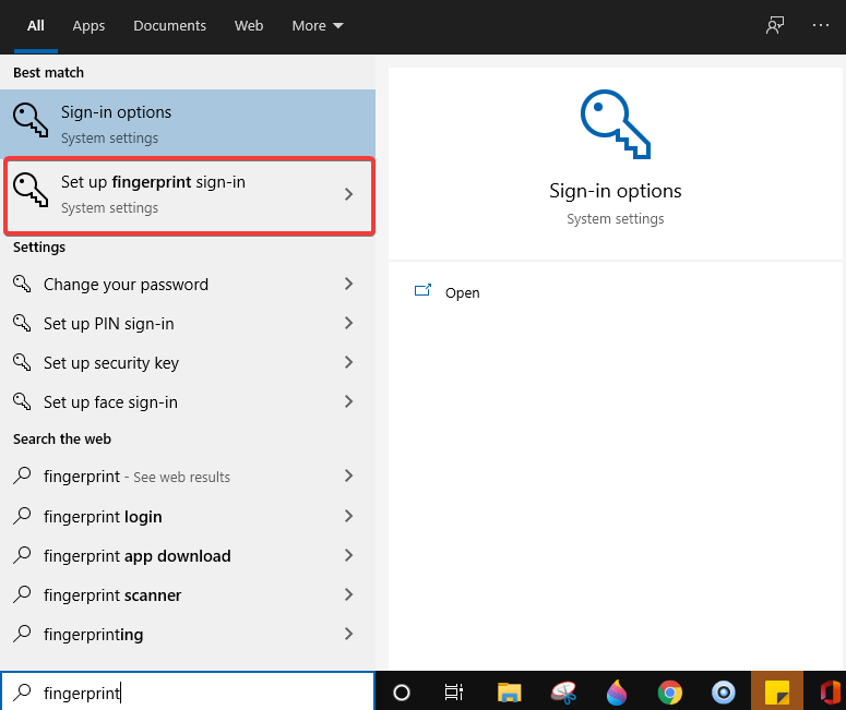 Set up fingerprint sign in