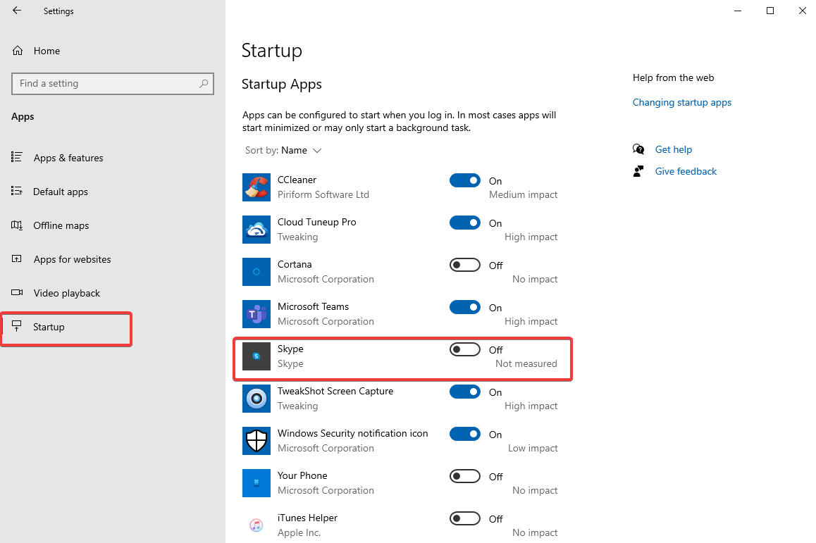 Skype And turn the toggle off