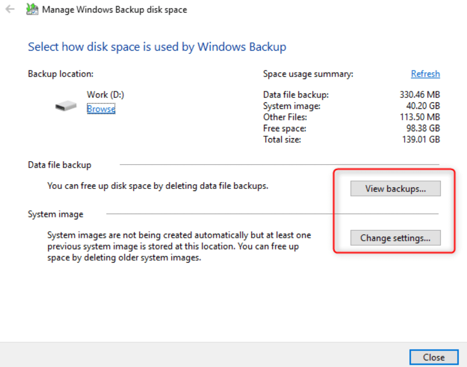 Windows backup
