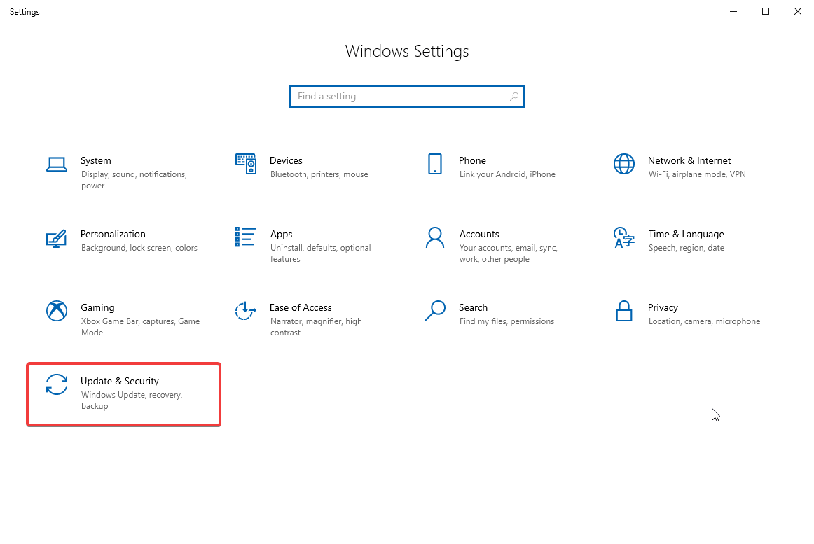 Windows settings - Update & Security
