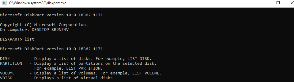 diskpart.exe Command