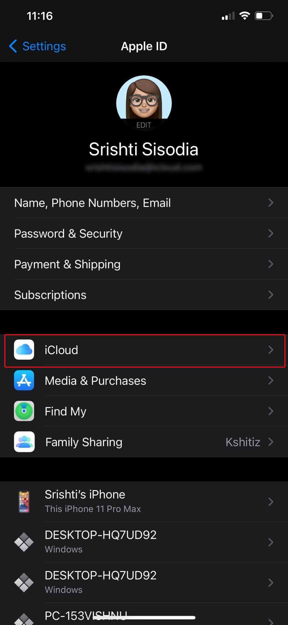 iCloud options iphone