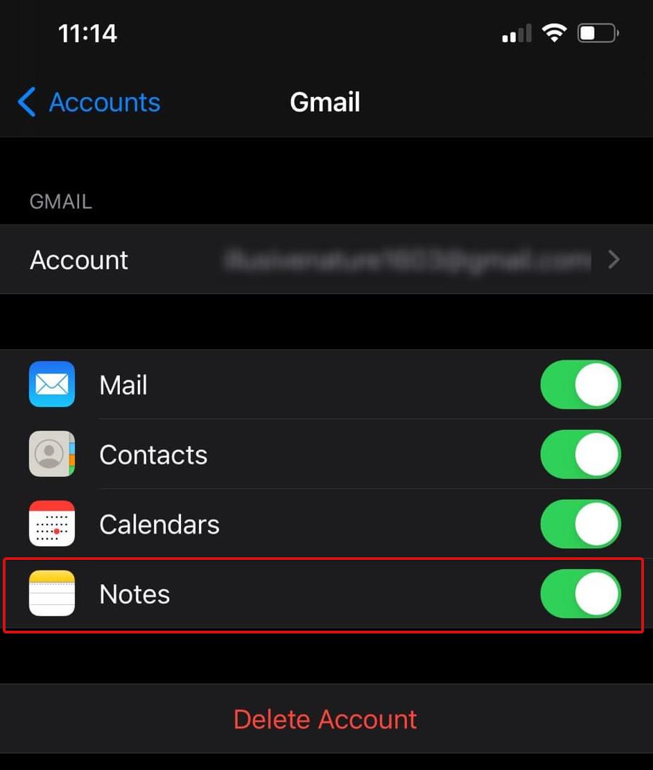 notes synced with gmail