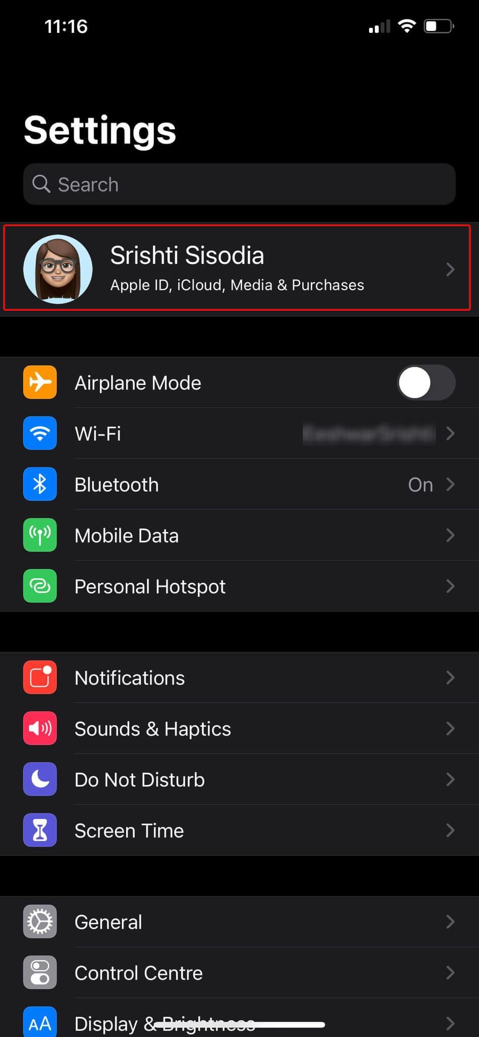 Apple ID iphone settings