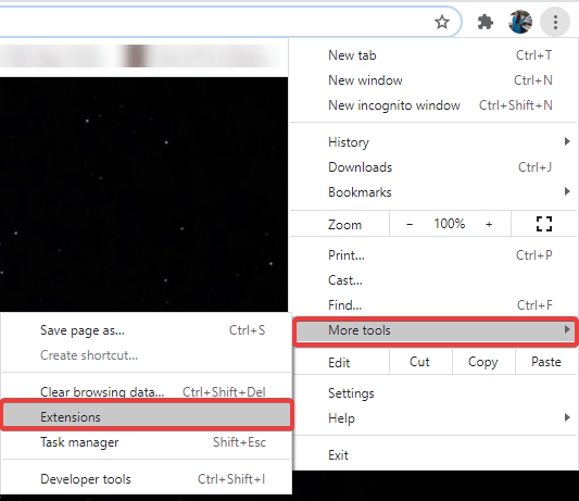 Extensions from settings