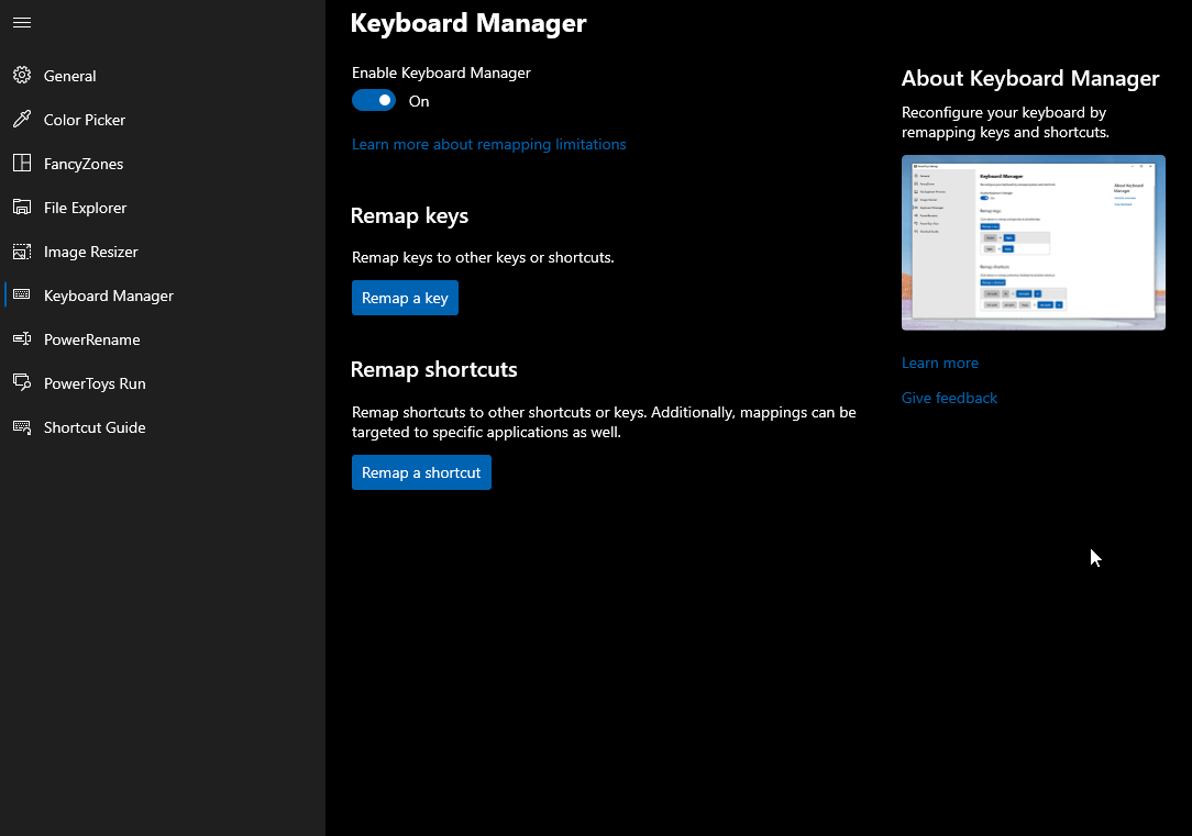 Keyboard Manager on PowerToys